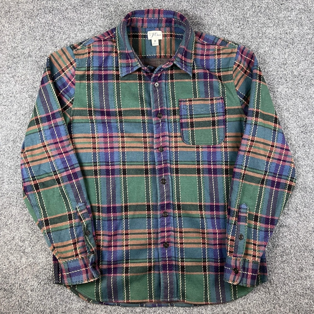 J Crew Shirt Mens M Green Lightweight Seaboard Soft Knit Shirt Flannel Plaid